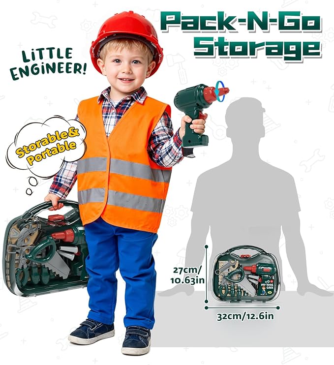 Lehoo Castle Kids Tool Set with Electric Drill & Take Apart Race Car, Construction Toys for Boys 3 4 5 Year Old, STEM Learning Toys for Ages 3+ with Storage Box, Birthday for Toddlers