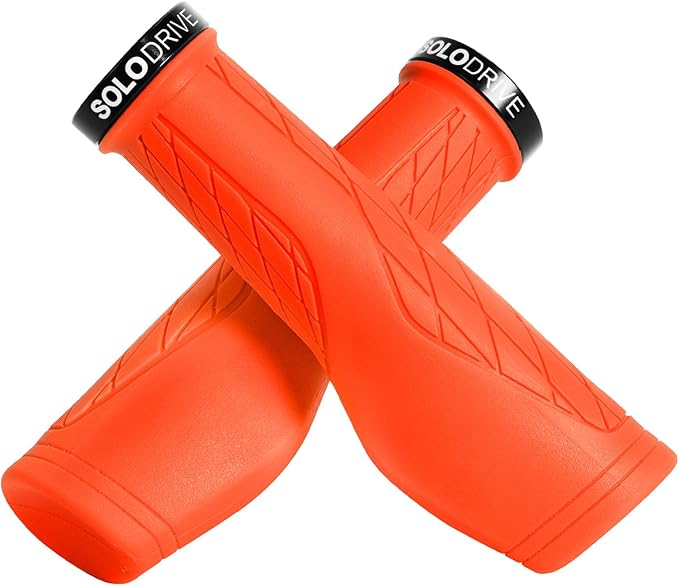 SOLODRIVE Ergonomic Design Mountain Bike Grips, Comfortable Bicycle Handlebar Grips, Single Lock-on and Non-Slip MTB Handle, Fit MTB, E-Bike, Hybrid, Scooter