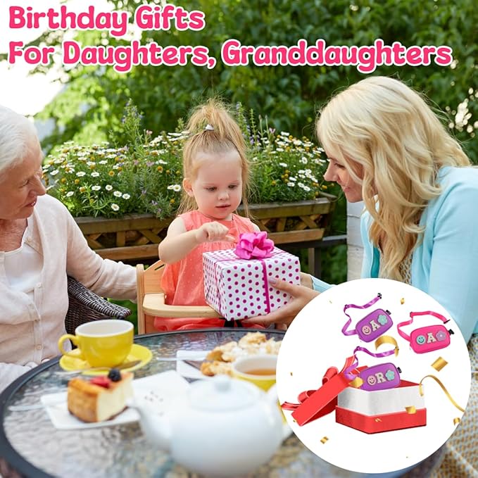 Fanny Pack for Girls Purple Kid Crossbody Bag Chenille W Letter Preppy Belt Bag, Christmas Birthday Easter Gifts for Teen Daughter Sister, Personalized Nylon Purse for 4 5 6 7 8 9 10 Year Old Girls