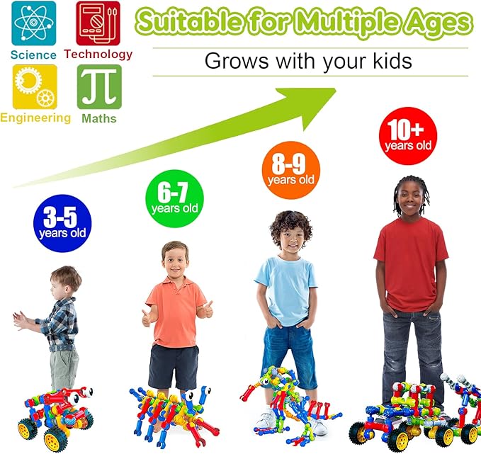 Kids STEM Building Toys for 3 4 5 6 7 8+ Year Old Boy Girl Birthday Gift, 186 Pcs Preschool Classroom Learning Activities Fine Motor Skills Building Blocks Ages 4-8 6-8 8-12 Engineering Creative Game