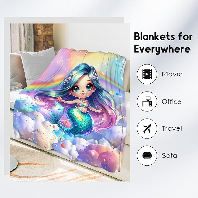 Mermaid Blanket for Girls Blankets Gifts - 30x40 Inches Cozy Flannel Throw for Kids Toddler