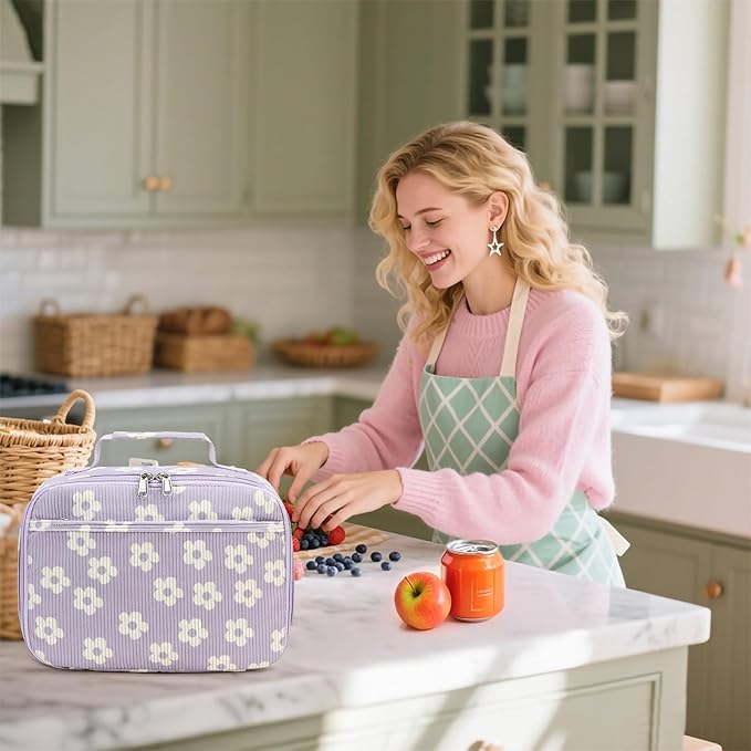 Bluboon Kids Girls Lunch Bag Insulated Lunch Box for school Corduroy Lunch Cooler Organizer School Kids Lunch Tote