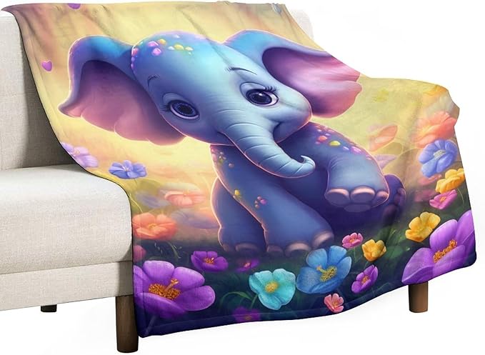 Elephant Blanket Elephant Gifts for Girls Cute Little Elephant Throw Blanket for Kids Adults Soft Warm Cozy Fleece Blanket for Couch Sofa Bed 60"x80"