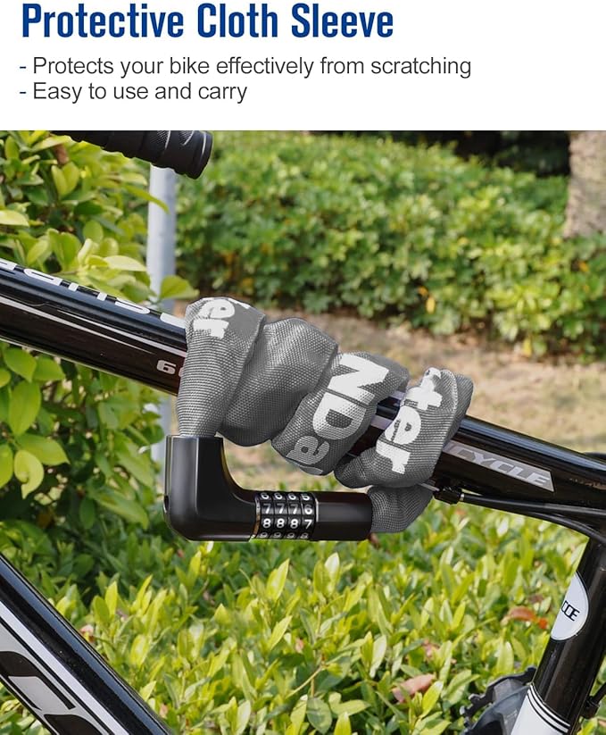 NDakter Upgrade Bike Chain Lock with 4 Digit Combination and 2 Keys, 3.2/4.28 Ft Heavy Duty Anti-Theft Bicycle Lock, 2 Ways to Unlock High Security Scooter Locks for Ebike, Escooter, Door