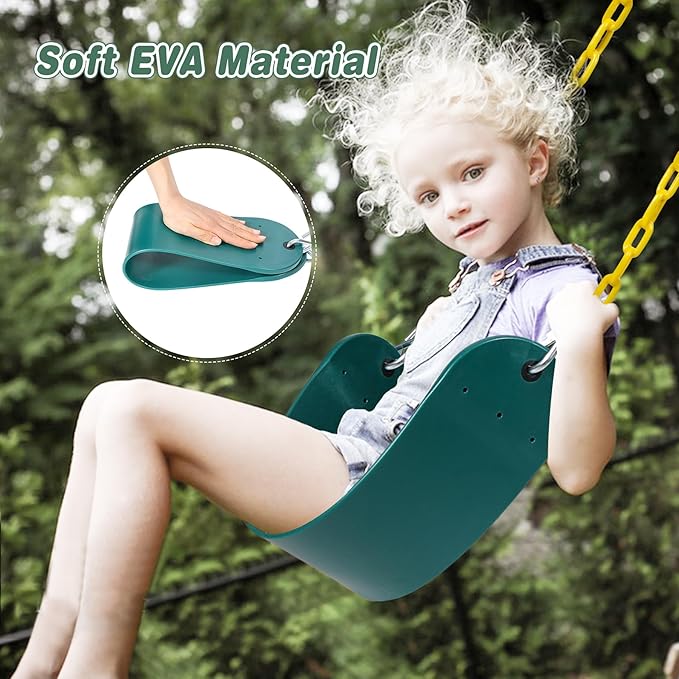 RedSwing Belt Swing Seat for Kid with 66" Heavy Duty Chains, Playground Swing Set Replacement Accessories with Snap Hooks, for Outdoor Backyard Play Safety, Green