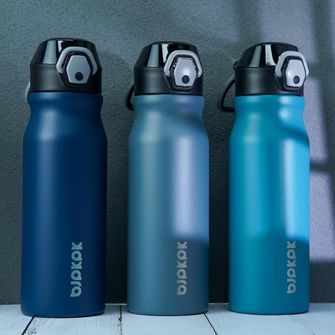 BJPKPK 25oz Insulated Water Bottle with Straw Stainless Steel Double Wall Water Bottles BPA Free Leak Proof Thermal Flask with Lockable Flip Lid,Dark Grey