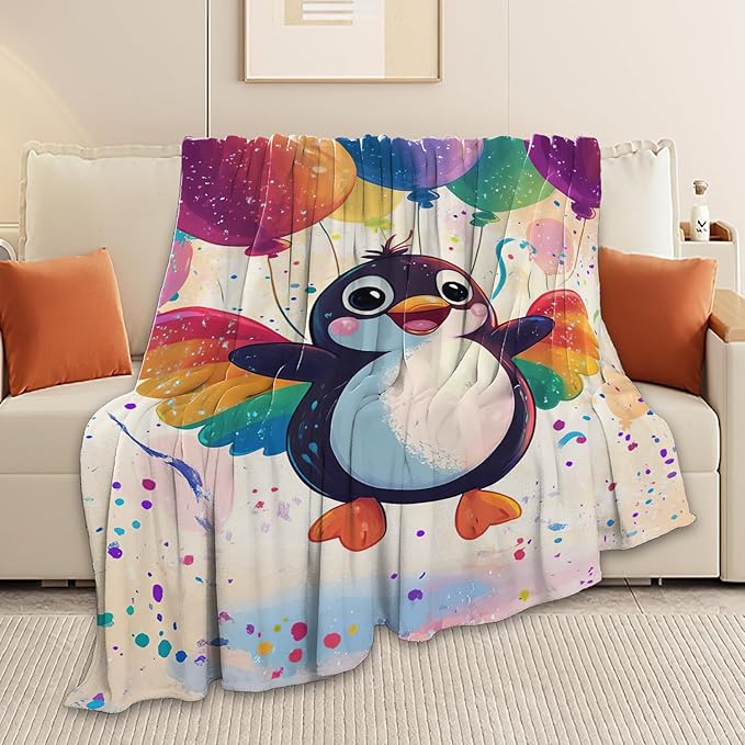 Penguin Throw Blanket Penguin Blanket Gifts for Kids Girls Boys Soft Cozy Warm Plush Fluffy Fuzzy Fleece Blanket Birthday Festival Decor 40''X50''