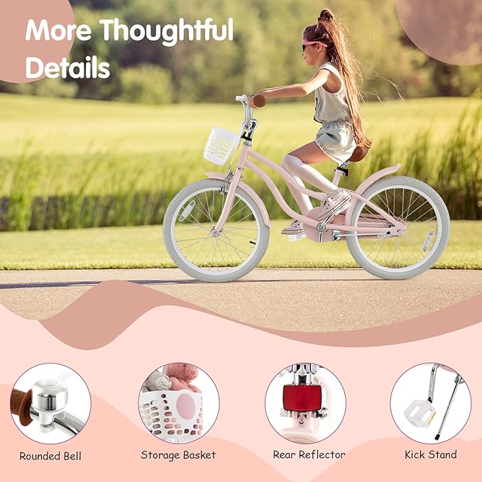 HONEY JOY Kids Bike, 12 14 16 18 20 Inch Toddler Bikes w/Training Wheels, Handbrake & Coaster Brake, Fully Enclosed Chain, Adjustable Handlebar & Seat, Kids Bicycle w/Basket, Girls Boys Bike 3-8