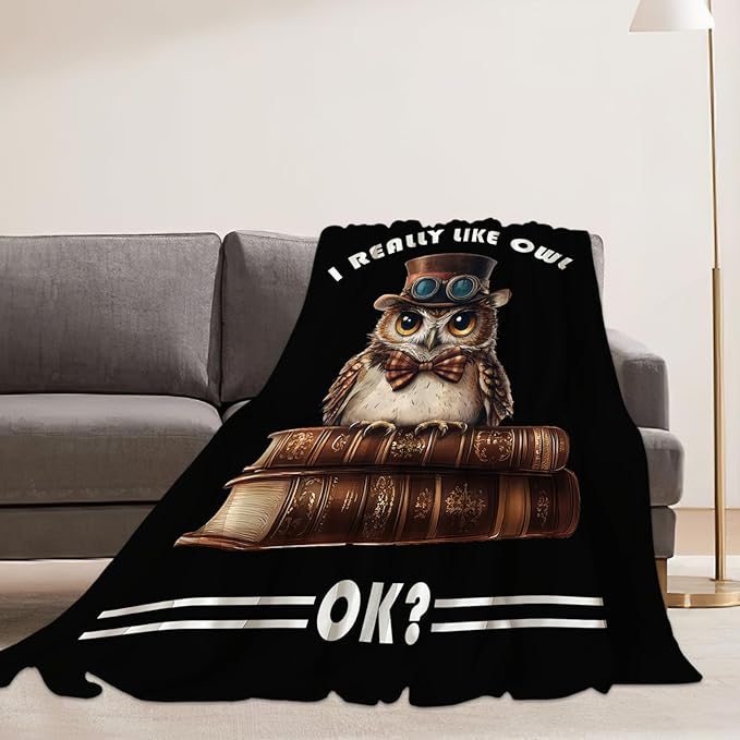 Owl Blanket Book Throw Blankets Funny Gifts for Girls Boys Kids Soft Cozy Fleece Plush for Couch Sofa Bed 50"x40"
