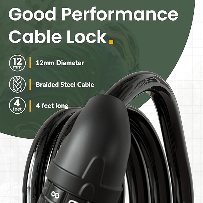 Titanker Bike Lock, Bicycle Lock 4 Feet Cable Lock 1/2 Inch Resettable Bike Lock Combination with Mounting Bracket, Bike Accessories for Bicycle, Electric Scooter, Motorcycle