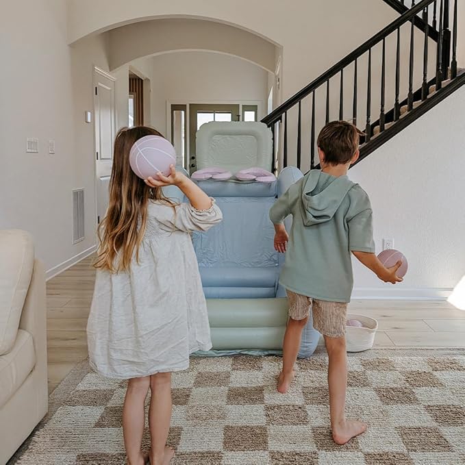 PLAYSMOL Mini Dual Shot Basketball Inflatable Game, Portable Indoor Basketball Hoop for Toddlers & Kids, Arcade-Style Toy with 4 Rubber Balls, Seafoam Colorway, Ages 18m+