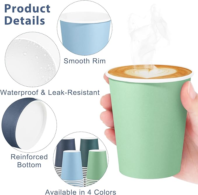 72 Pieces Gradient Blue Paper Cups 9 Oz Disposable Coffee Paper Cups Seascape Blue Green Party Cup Beverage Drinking Cup for Wedding, Birthday, Holiday Party, DIY, and Picnic