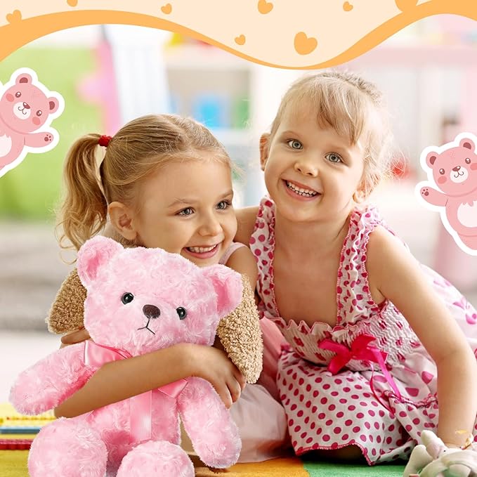 16 Inches Girl's First Bear Plush Stuffed Cute Bear Soft with Bow Plush Animal Toys for Girl Girlfriend Baby Shower Birthday Gifts Valentine Gifts(Pink)