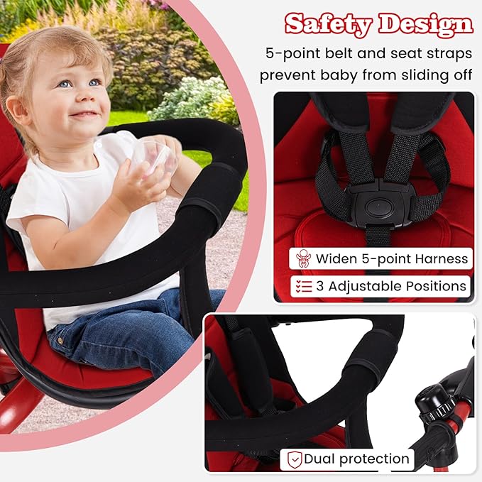 INFANS Kids Tricycle, 6 in 1 Stroll Trike with Adjustable Push Handle, Removable Canopy, Retractable Foot Plate, Lockable Pedal, Detachable Guardrail, Suitable for 10 Months to 5 Years (Red)