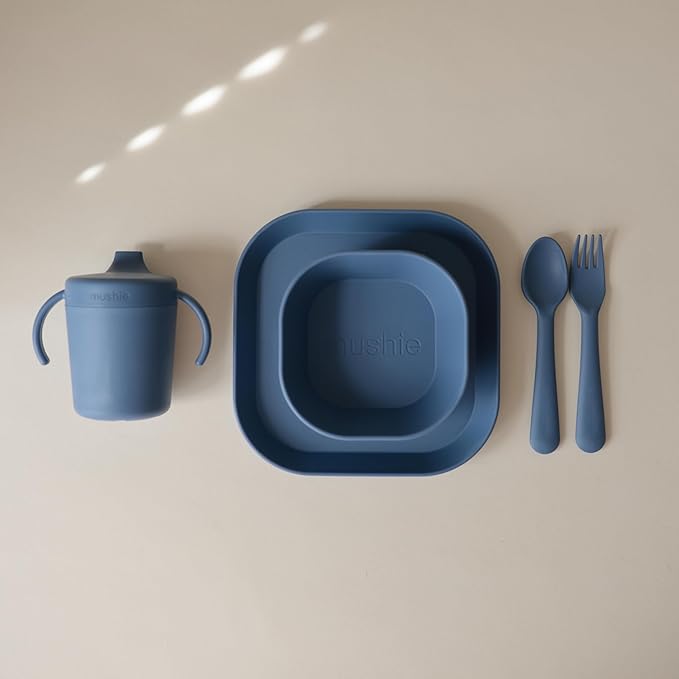 mushie Square Dinnerware Plates for Kids | Made in Denmark, Set of 2 (Twilight Blue)
