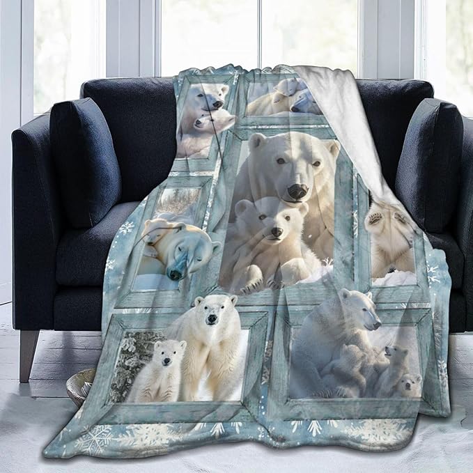 Polar Bear Blanket Gifts for Girls Boys Snowflakes Throw Blankets Cozy Plush Fleece Flannel Fuzzy for Women Men Decor 50"X40"