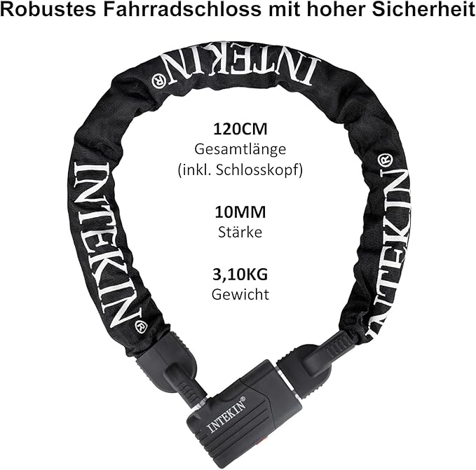 Bike Chain Lock 3FT/4FT/5FT Heavy Duty Bike Lock Anti-Theft Bicycle Chain Lock 8mm/10mm Thicker Bicycle Lock Chain Bike Lock with 3 Keys for Bike, Motorcycle