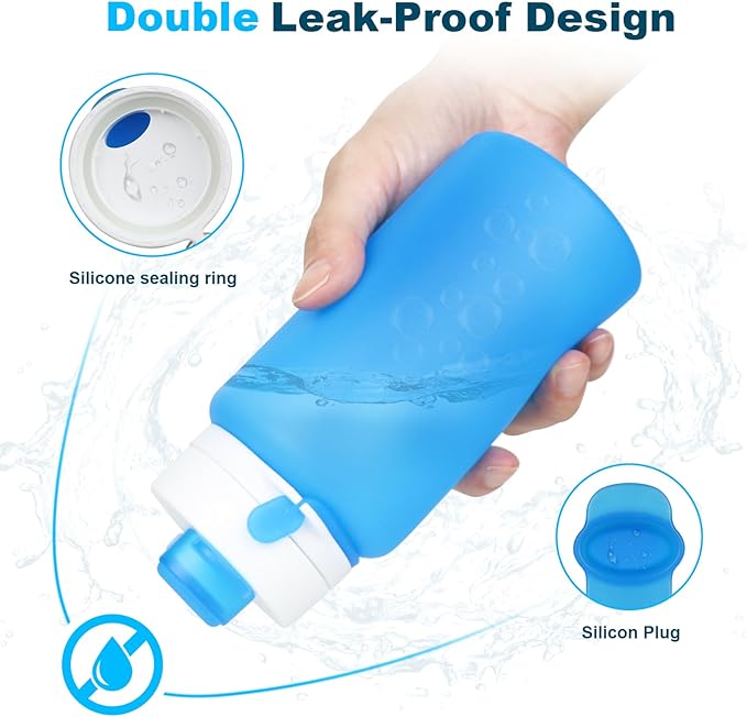 PLTCAT Collapsible Foldable BPA Free Reusable Lightweight Leak-Proof Travel Silicone Water Bottle for Travel, Gym, Hiking, Office, Camping