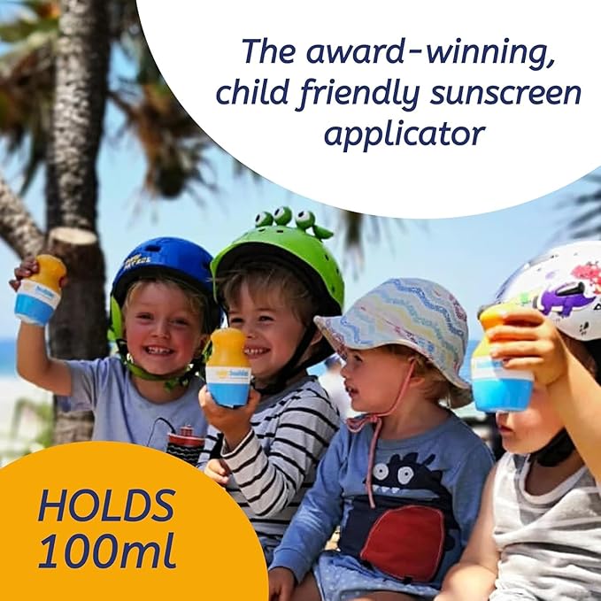 Solar Buddies Sunscreen Applicator - Blue Pack of 2 - BPA-Free Refillable Roll on Sponge Sunscreen, Suncream & Lotion Applicator For Kids, Adults & Families - Holds 3.4fl oz, Perfect Size for Travel