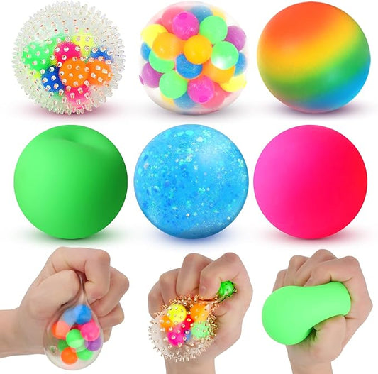 6 Set Squishy Sensory Stress Squeezing Balls forAdults: Best Calming Tool to Relieve Anxiety, Vent Mood and Improve Focus, Easter Basket Stuffers for Kids, Goodie Bag Stuffers