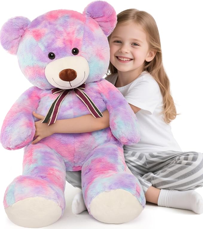 Tezituor 40in Giant Teddy Bear,Big Stuffed Animal Plush Toys,Rainbow Purple Soft Bear Plushie Gifts for Adult & Kids Boys Girls Baby Shower Party,Valentine, Christmas, Birthday