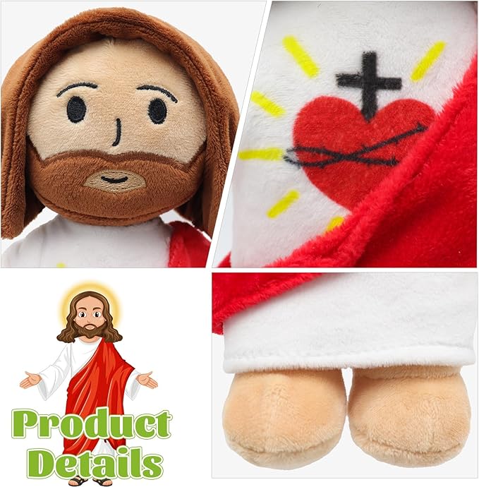 13" Jesus Plush Toy Heart of Jesus Plushie Savior Stuffed Doll for Church Sunday School Religious Easter Gift for Children Kids