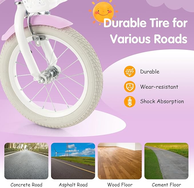 HONEY JOY Kids Bike, 12 14 16 18 20 Inch Toddler Bikes w/Training Wheels, Handbrake & Coaster Brake, Fully Enclosed Chain, Adjustable Handlebar & Seat, Kids Bicycle w/Basket, Girls Boys Bike 3-8