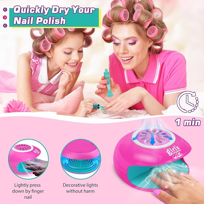 Amagoing Kids Nail Polish Set for Girls, Girls Nail Kit Ages 7-12 with Nail Dryer, Quick-Dry Nail Polish, Nail Art Pens, Cartoon Press on Nail, Makeup Bag, Spa Manicures Birthday Christmas Gift Toy