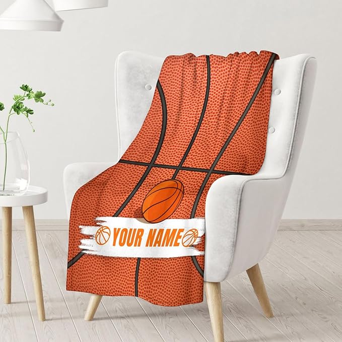 Personalized Blanket Gifts for Boys Girls - 60x50 Inches Sports Throw Blanket for Basketball Lover Kids Teens Adults - Basketball Print Soft Fuzzy Blankets for Lap Couch Sofa Bed