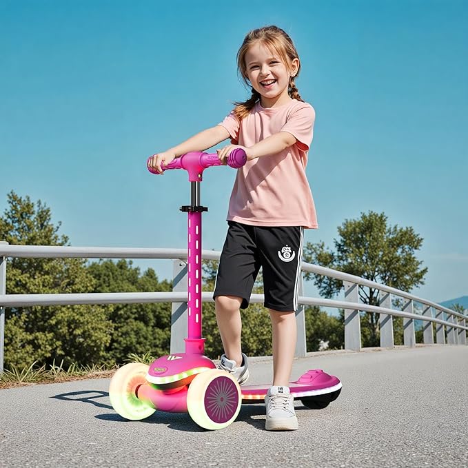 Winhope Kids Kick Scooter, 3 Wheel Scooter for Boy and Girl, LED Lighted Wheels and Widen Deck, Outdoor Ride-On Toys for Kids Aged 3-8
