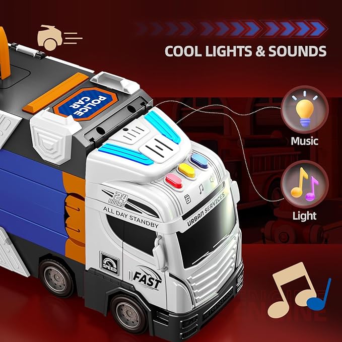 65-Inch Race Car Tracks and 20 Car Toys for Kids Boys Toddlers, Boy Toddler Toys Trucks for 3 4 5 6 7 8 Years Old Kids with Lights Sounds, Truck Toys Gift for 3 4 5 6 7 8 Years Old Boys Girls