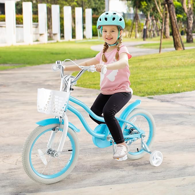 COSTWAY Kids Bike, 12 14 16 18 Inch Toddler Bike Children Bicycle w/Training Wheels, Hand & Coaster Brakes, Adjustable Saddle & Handlebar, Basket, Bell, Kids Bicycle for Girls Boys Aged 3-8 Years Old