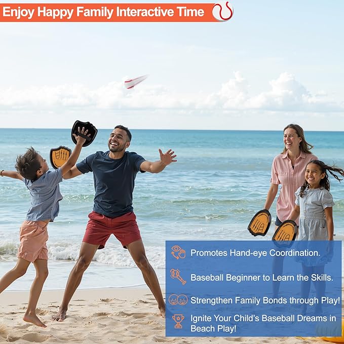 Aywewii Toss and Catch Ball Set Beginner Baseball Training Gloves Beach/Pool Toys Outdoor/Backyard Games for Toddlers and Kids Ages 3-8 Fun Gift for Boys and Girls (Black, 4 Paddles & 4 Balls)