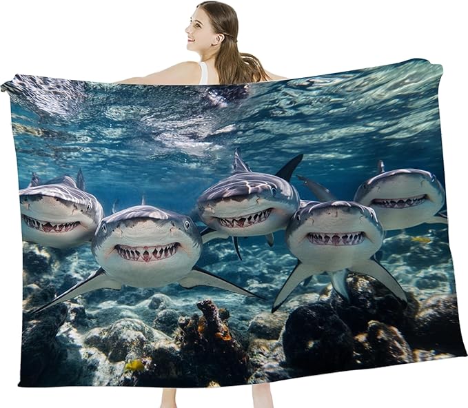 Funny Shark Blanket Marine Life Animal Throw Blankets Gifts for Girls Boys Kids Shark Lover Soft Cozy Fleece Plush for Couch Sofa Bed 50"x40"