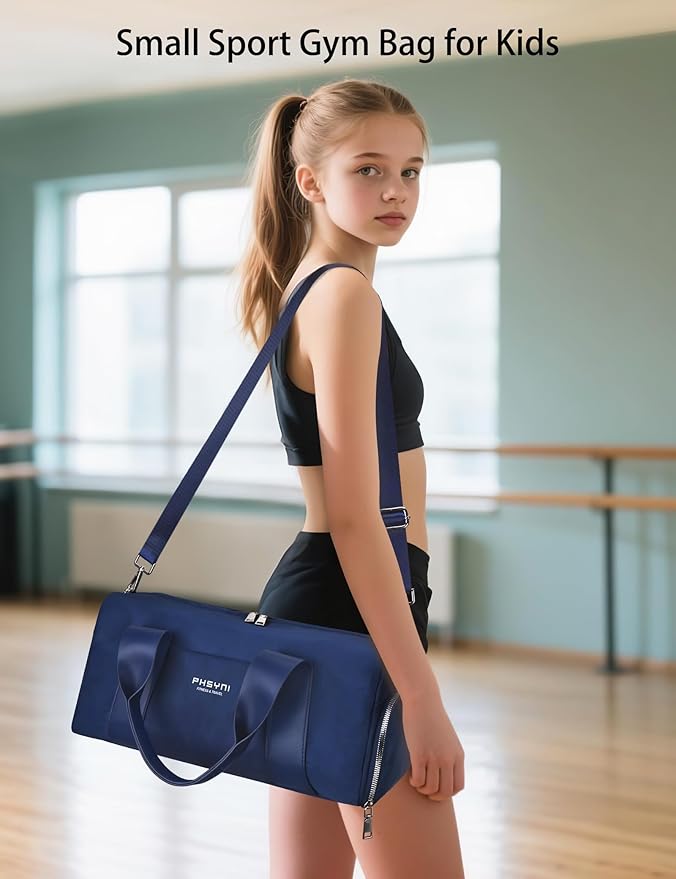 Compact Sports Gym Bag for Women and Man, Cute Mini Duffle Bag with Wet Pocket & Shoes Compartment, Personal Item Travel Workout Bag, 16"-Small, Navy