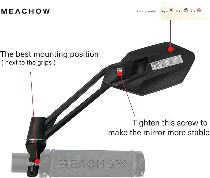 MEACHOW New Scratch Resistant Glass Lens,Handlebar Bike Mirror, Adjustable Safe Rearview Mirror, Bicycle Mirror (Silver Left Side) ME-005LS