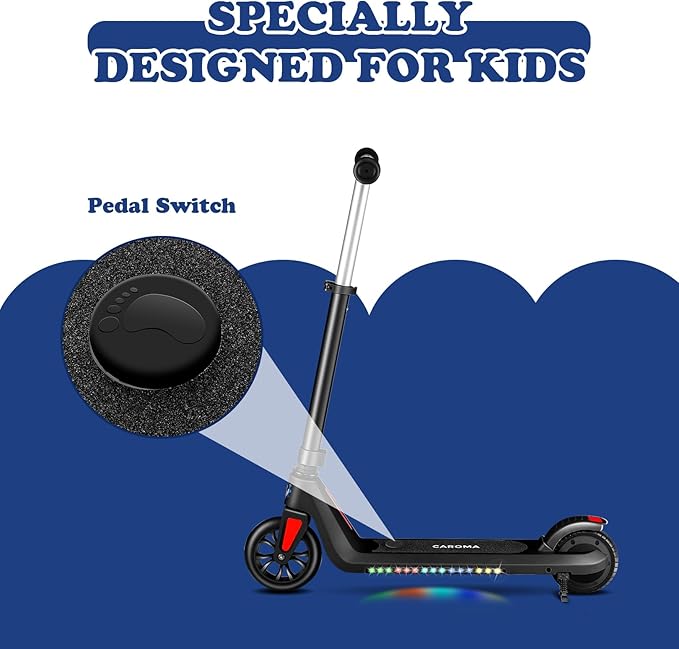Caroma Electric Scooter for Kids Ages 6-14, 180W/150W Motor & 10 Mph, 85 Mins Ride Time, Adjustable Height & Speed, LED Display & Colorful Lights, Kids Electric Scooter, Best Gifts for Girls and Boy
