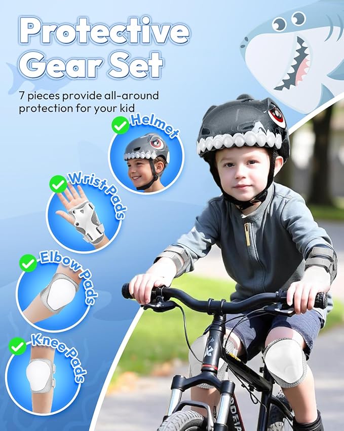 Bike Helmet for Kids 3-5-8 Toddler Bike Helmet Animal 3D Cartoon Boys Girls Safety Adjustable Kids Helmet and Pads Set for Cycling Scooter Skateboard