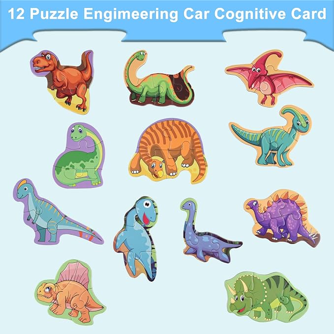 ASTARON 3D Magnetic Dinosaur Puzzle with 80 Puffy Stickers for Toddlers, Dino Magnets for Toddlers 1-3 Preschool Education Learning Travel Toys Car Plane Activities for Kids Road Trip Birthday Gifts