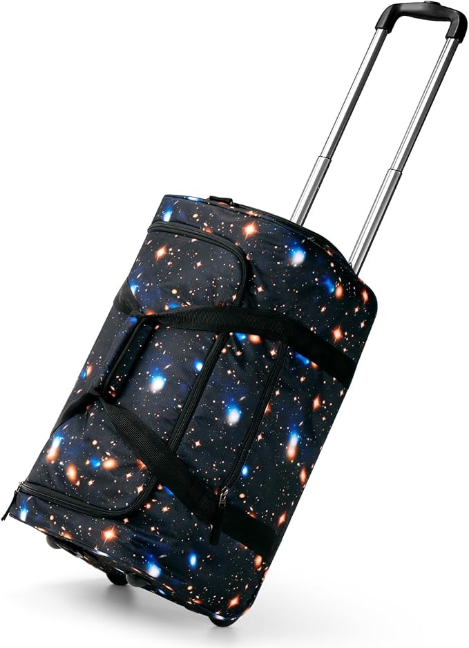 Choco Mocha Boys Galaxy Suitcase with Wheels Kids Black Rolling Duffle Bag for Camping Teen Boys Toddler Luggage Bag for Travel, 22inch