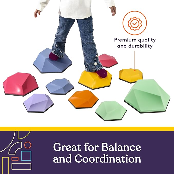 Special Supplies Diamond Shaped Stepping Stones for Kids Indoor and Outdoor Balance Blocks Promote Coordination, Balance, Strength Child Safe Rubber, Non-Slip Edging (Multi-Color, 10)