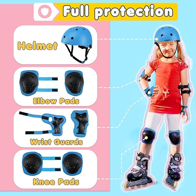 Kids Bike Helmet Set, Adjustable Toddler Helmet for Ages 2-8 Kids with Knee, Elbow & Wrist Pads | Multi-Sport Helmet for Skateboard Cycling Scooter Rollerblading