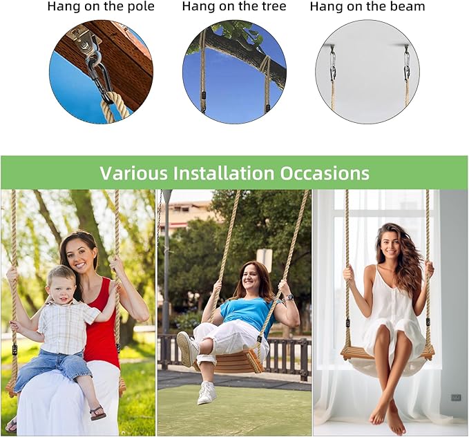 PELLOR Hanging Wooden Swing, Tree Swings for Adults/Kids with 440lbs Load, Curved Swing Seat 22.8"x 9.8"x 0.6", Adjustable Rope Swing Plus Size Tree Swing Set for Indoor and Outdoor