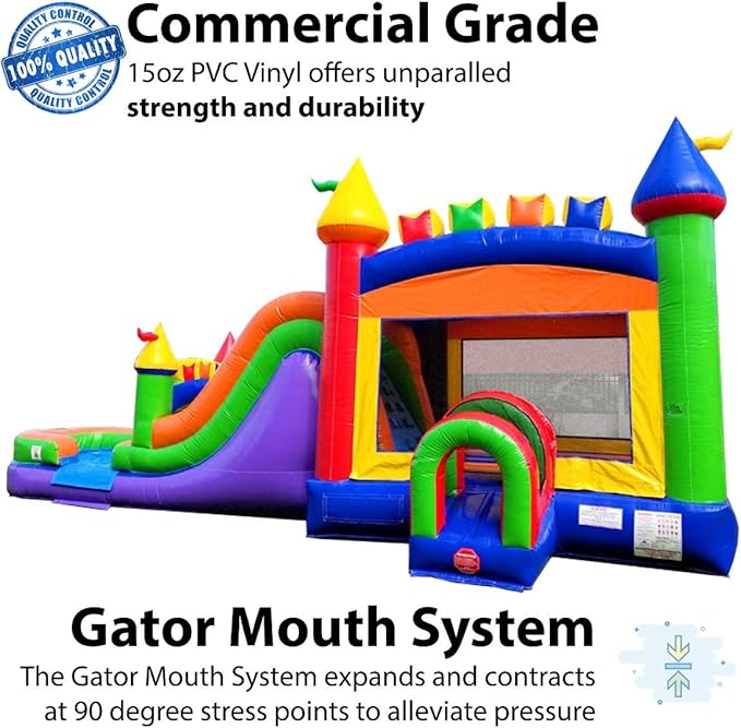 TentandTable Inflatable Bounce House Water Slide for Kids 5-12 Large, Commercial Grade Mega Bouncy Castle for Adults, Jump House, Includes Electric Air Blower, 32' L x 16' W x 15' H, Rainbow