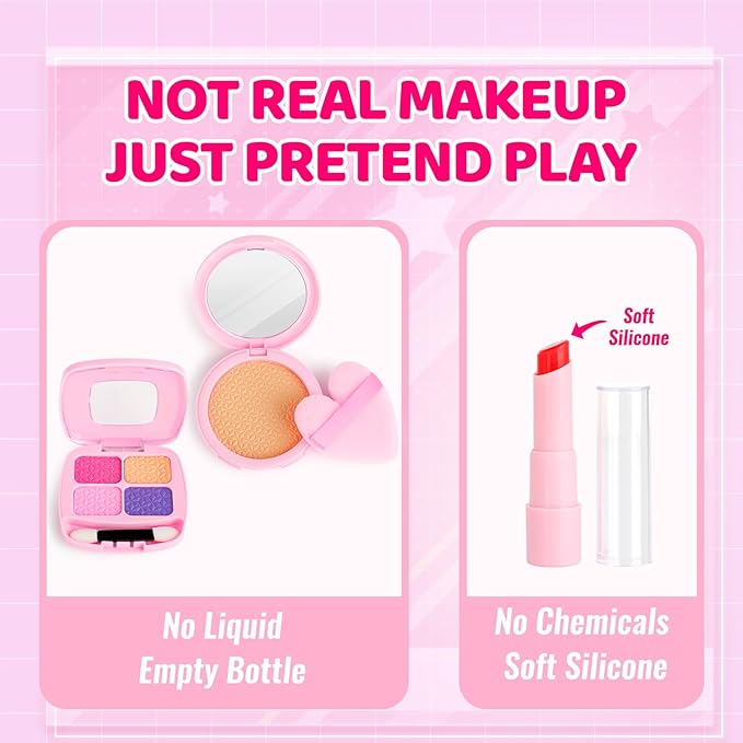 INNOCHEER Little Girls Purse, Kids Toy Purse with Pretend Makeup, 3 4 5 Year Old Girl Birthday Gifts, Pretend Play Toddler Purse, Birthday Christmas Princess Gifts Toys for Girls 3 4 5 6 7 8 Year Old