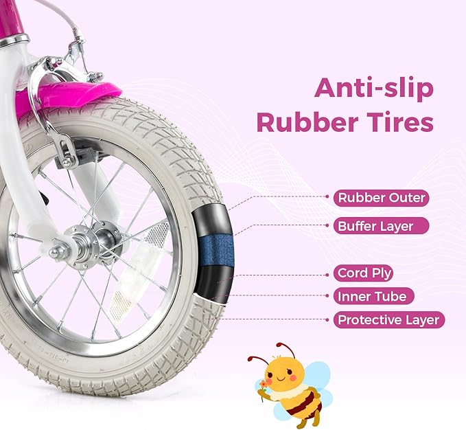 BABY JOY Kids Bike, 12 14 16 18 Inch Children Bicycle w/Detachable Training Wheels, Storage Basket, Adjustable Seat & Handlebar, Bow or Streamer, Girls Bike for 3-8 Years Old