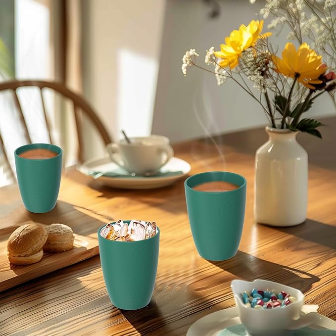 Glasses Drinking Set 6 PCS - Wheat Straw Cups Lightweight Plastic Cup Set 12 OZ Unbreakable Cups Microwave and Dishwasher Safe Water Tumbler, Kitchen Cup for Picnics, Camping, RV - Green