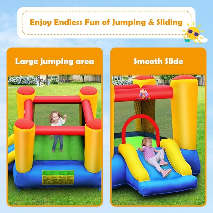 BOUNTECH Inflatable Bounce House, Bouncy House for Kids Indoor Outdoor Party Fun with Heavy Duty Jumping Area, Slide, Portable Toddler Bounce House with 480W Blower Included for Birthday Party Gifts
