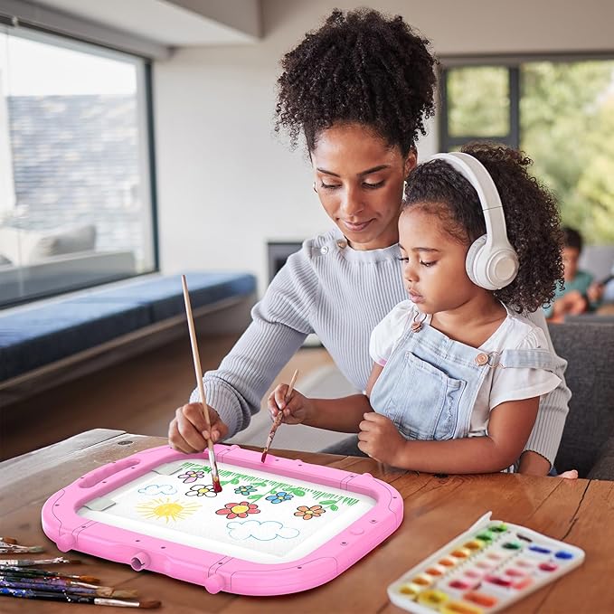 Easel for Kids, Toddler Art Easel Adjustable Standing, Magnetic Double Sided Easel with Painting Accessories, Gift for Girls (Light Pink)