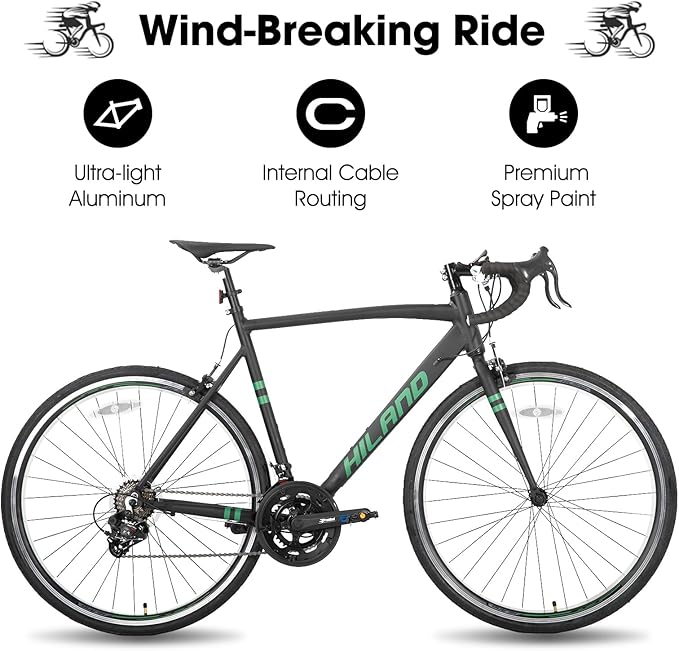 HILAND 700c Road Bike 14 Speed, Aluminum Frame Racing Bike, City Commuter Bicycle for Men Women